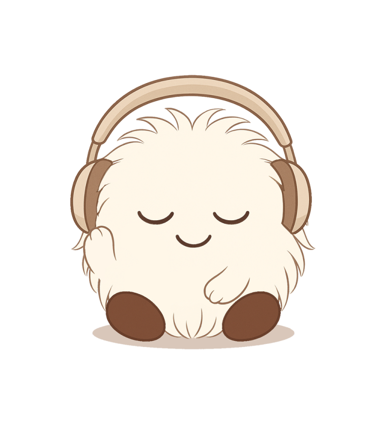 Ilustración de VIRA con auriculares, representando la sensibilidad sensorial en el autismo y la necesidad de calma