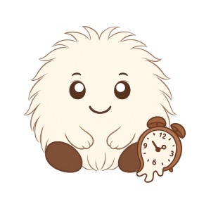Ilustración de VIRA, mascota del proyecto, sosteniendo un reloj derretido que simboliza la gestión del tiempo en el TDAH